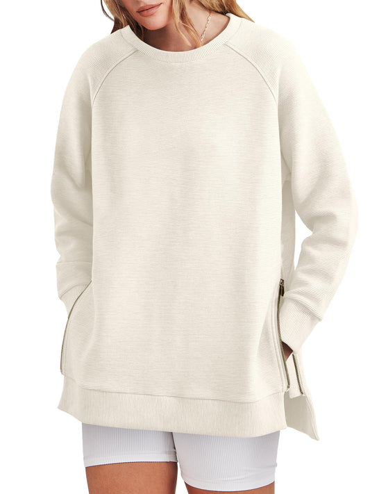 Damska bluza oversize zapinana na zamek z boku