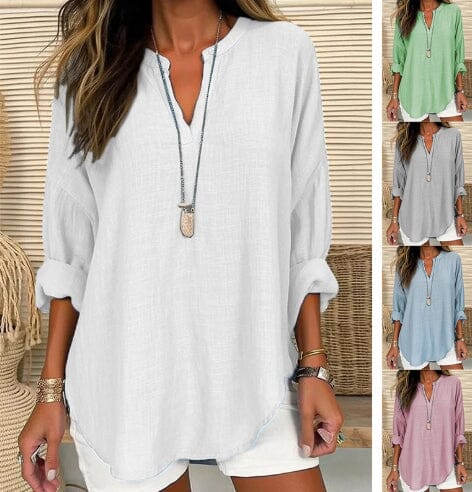 Damska luźna koszula z długim rękawem i regularnym dekoltem w kształcie litery V