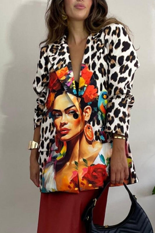 Damska marynarka garniturowa z klapami i nadrukiem na co dzień