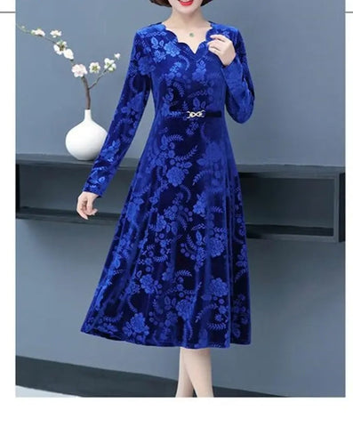 2024👗[XL-5XL]👗2024 złota aksamitna sukienka z długimi rękawami i dekoltem w szpic