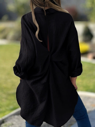 Damska koszula na co dzień z długim rękawem i skrzyżowanymi plecami