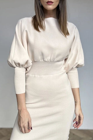 Damska patchworkowa sukienka z okrągłym dekoltem i długim rękawem