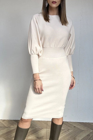 Damska patchworkowa sukienka z okrągłym dekoltem i długim rękawem