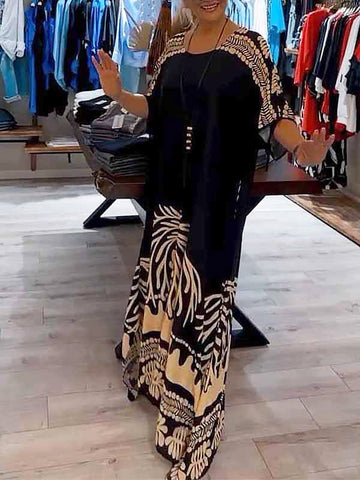 Damska luźna sukienka z nadrukiem i okrągłym dekoltem