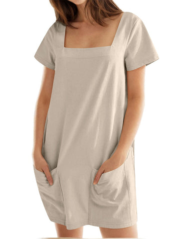 Damska sukienka mini z kwadratowym dekoltem i kieszeniami