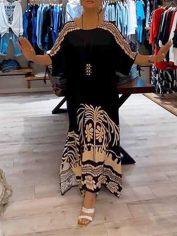 Damska luźna sukienka z nadrukiem i okrągłym dekoltem