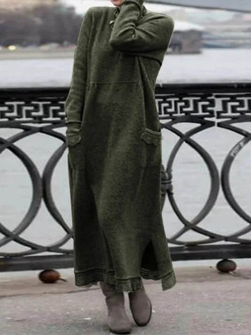 Damska elegancka, długa zimowa sukienka