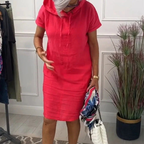 Damska luźna, swobodna sukienka w jednolitym kolorze z kapeluszem