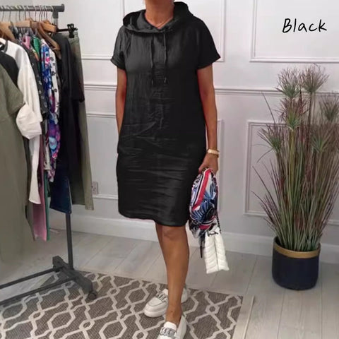 Damska luźna, swobodna sukienka w jednolitym kolorze z kapeluszem