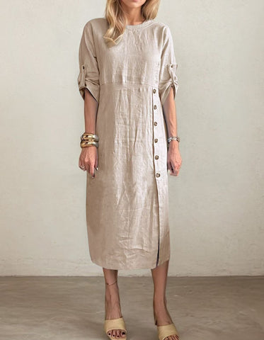 Damska sukienka maxi z rozcięciem z boku i guzikami