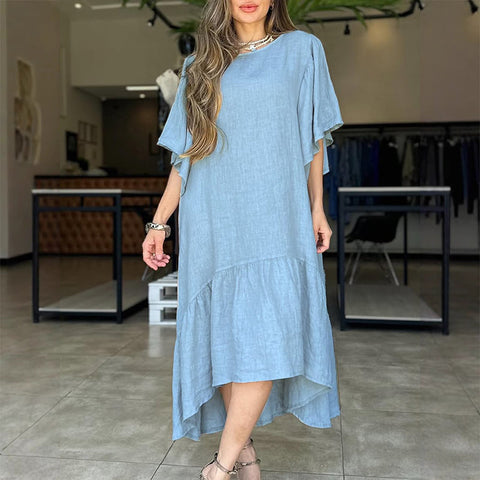 Damska luźna sukienka swobodna w jednolitym kolorze