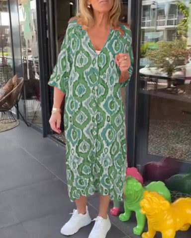 Sukienka maxi z modnym nadrukiem i pół rękawami