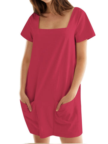 Damska sukienka mini z kwadratowym dekoltem i kieszeniami