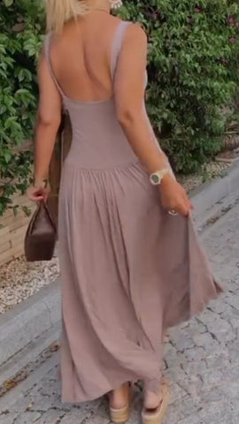 Damska sukienka swobodna z okrągłym dekoltem i łączeniem w jednolitym kolorze