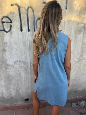 Damska stała kolorowa bawełniana i lniana sukienka