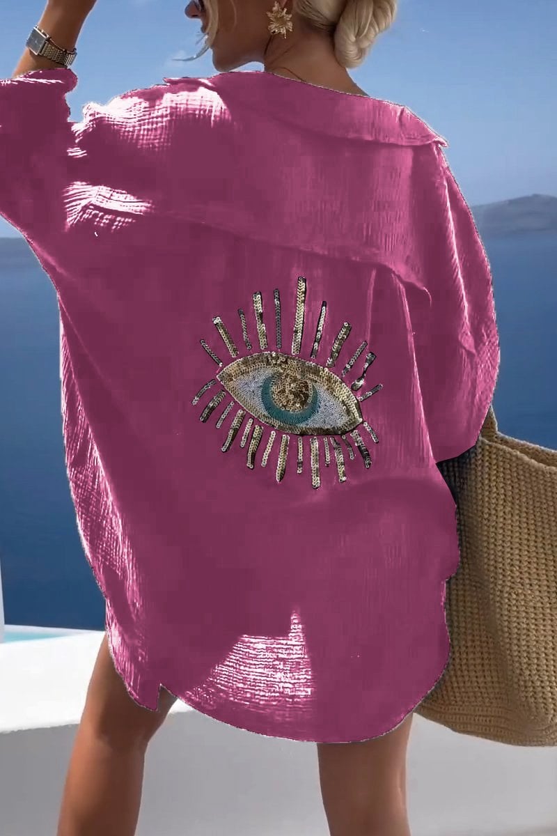 Koszula z cekinami i koralikami w stylu Evil Eye