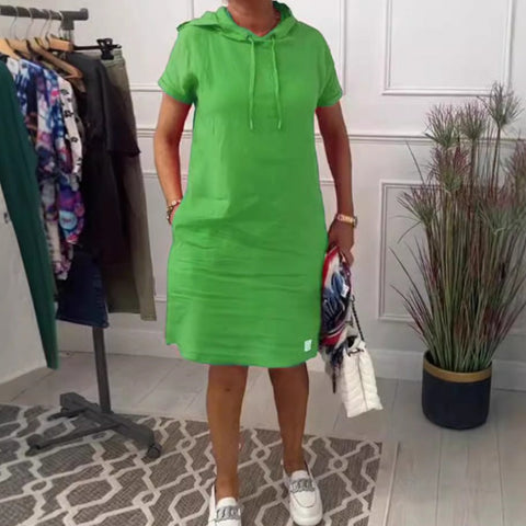 Damska luźna, swobodna sukienka w jednolitym kolorze z kapeluszem