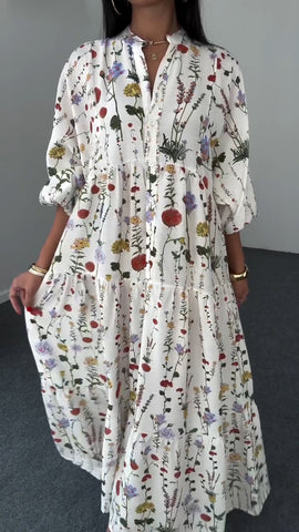 Damska sukienka swobodna z okrągłym dekoltem i nadrukiem w patchwork