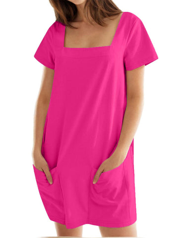 Damska sukienka mini z kwadratowym dekoltem i kieszeniami