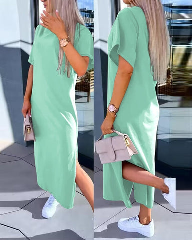 Damska sukienka T-shirt o swobodnym kroju z rozcięciem