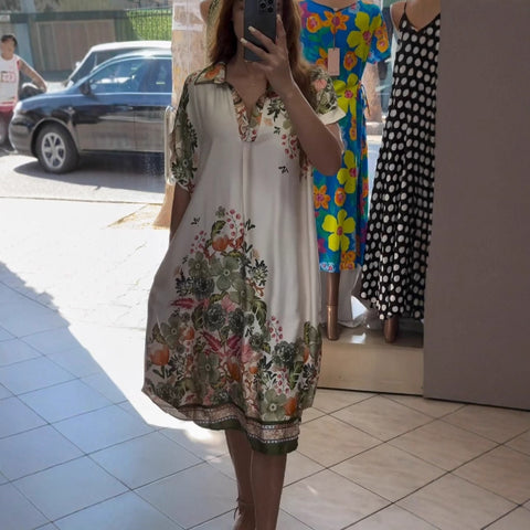 Eleganckie sukienki damskie z krótkim rękawem i nadrukiem kwiatowym