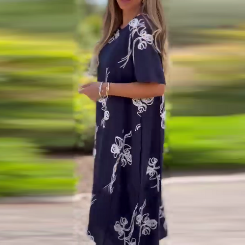 Damska luźna sukienka z krótkim rękawem