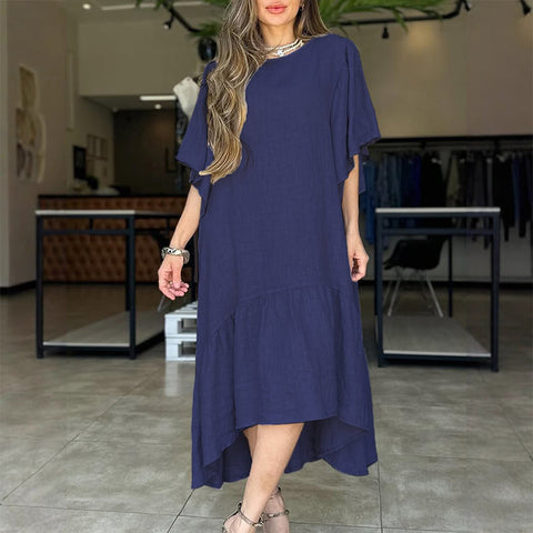 Damska luźna sukienka swobodna w jednolitym kolorze