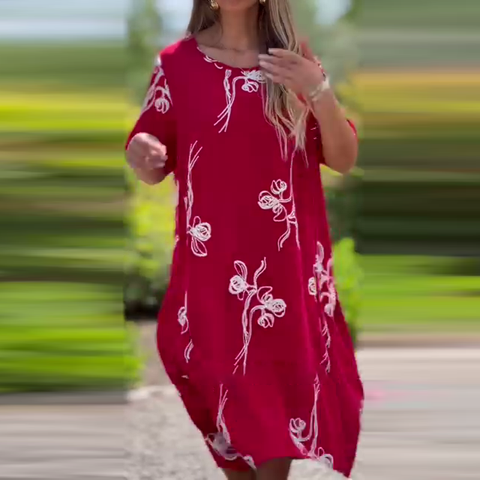 Damska luźna sukienka z krótkim rękawem