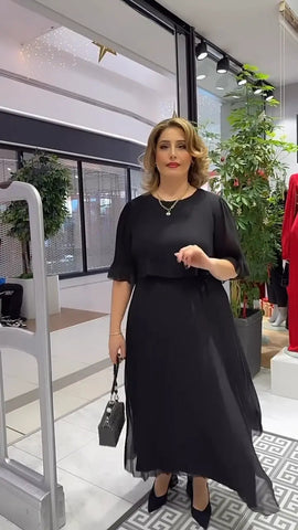 🔥50% ZNIŻKI🔥Jednokolorowa luźna sukienka z okrągłym dekoltem i półrękawem