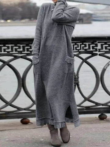 Damska elegancka, długa zimowa sukienka