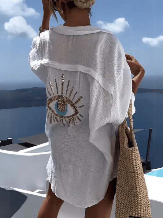 Koszula z cekinami i koralikami w stylu Evil Eye