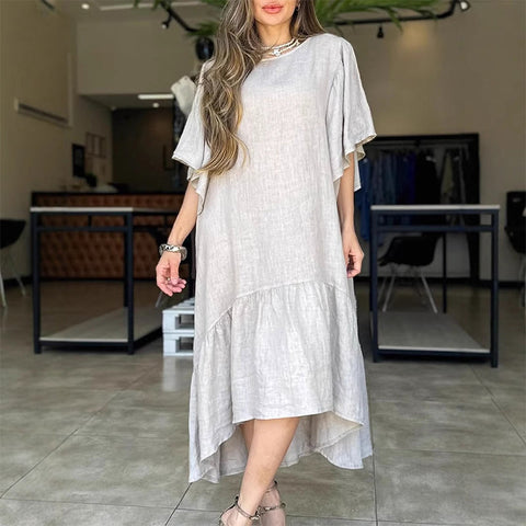 Damska luźna sukienka swobodna w jednolitym kolorze