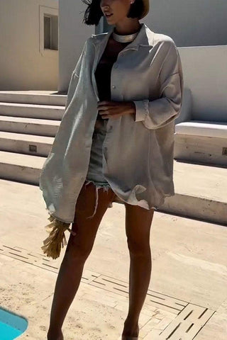 Damska koszula na co dzień z klapami i koroną, z nadrukiem