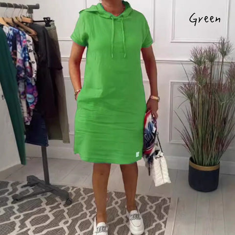 Damska luźna, swobodna sukienka w jednolitym kolorze z kapeluszem