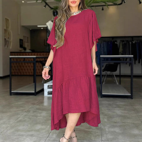 Damska luźna sukienka swobodna w jednolitym kolorze