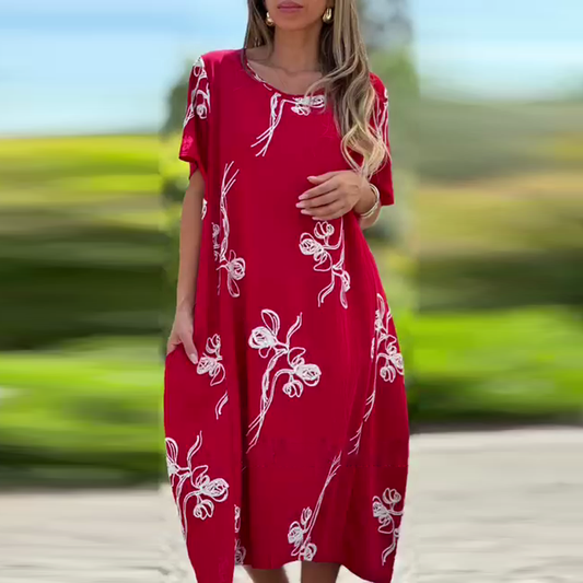 Damska luźna sukienka z krótkim rękawem