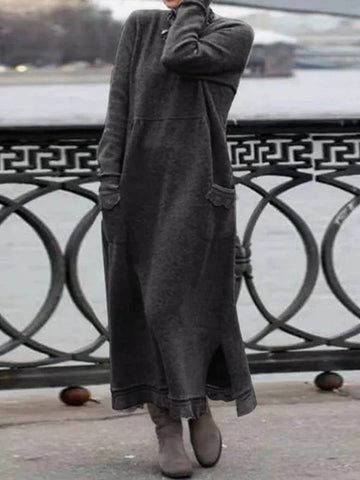 Damska elegancka, długa zimowa sukienka