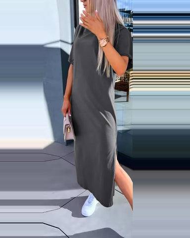 Damska sukienka T-shirt o swobodnym kroju z rozcięciem