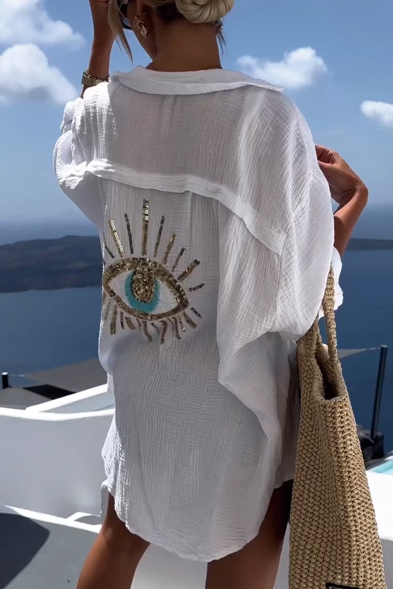 Koszula z cekinami i koralikami w stylu Evil Eye