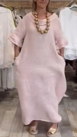 Damska jednokolorowa, swobodna, rozcięta bawełniana sukienka