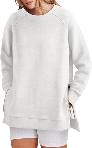 Damska bluza oversize zapinana na zamek z boku