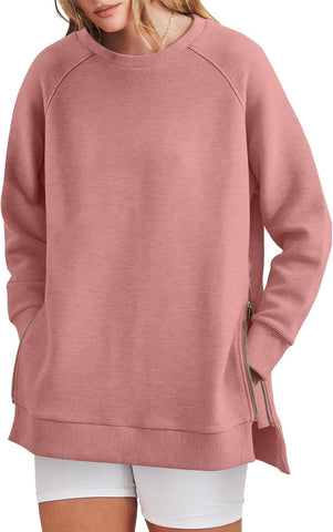 Damska bluza oversize zapinana na zamek z boku