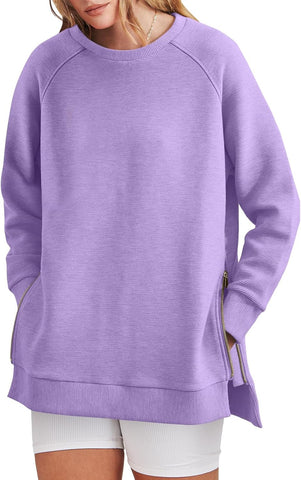 Damska bluza oversize zapinana na zamek z boku