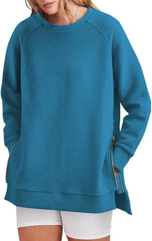 Damska bluza oversize zapinana na zamek z boku