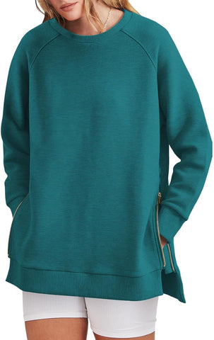 Damska bluza oversize zapinana na zamek z boku