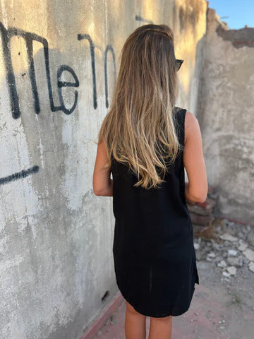 Damska stała kolorowa bawełniana i lniana sukienka