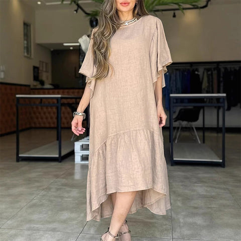 Damska luźna sukienka swobodna w jednolitym kolorze
