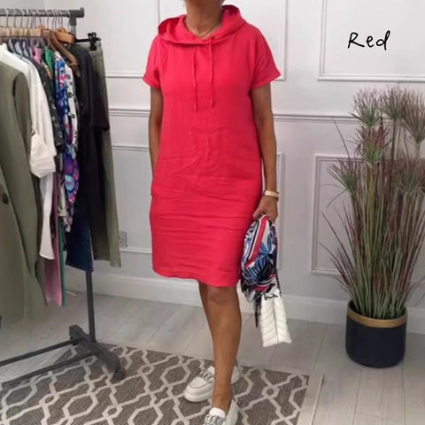 Damska luźna, swobodna sukienka w jednolitym kolorze z kapeluszem