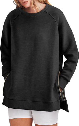 Damska bluza oversize zapinana na zamek z boku