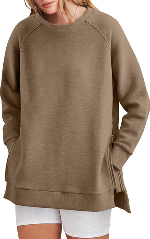Damska bluza oversize zapinana na zamek z boku